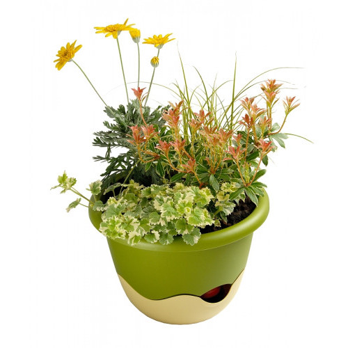 Hanging Flower Pot - GREEN/BEIGE (incl. water reservoir)